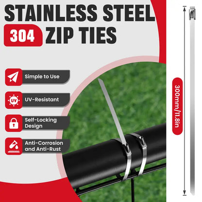 Stainless Steel Cable Tie Gun Kit-100PCS 11.8 inches 304 Heavy Duty Metal Zip Ties