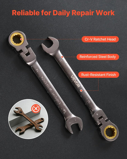 12-Piece Multifunctional Flex-Head Ratcheting Wrench