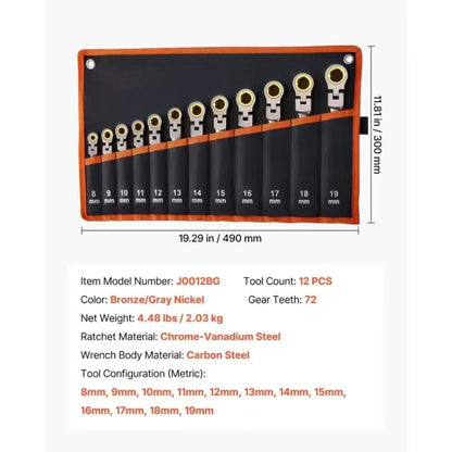 12-Piece Multifunctional Flex-Head Ratcheting Wrench
