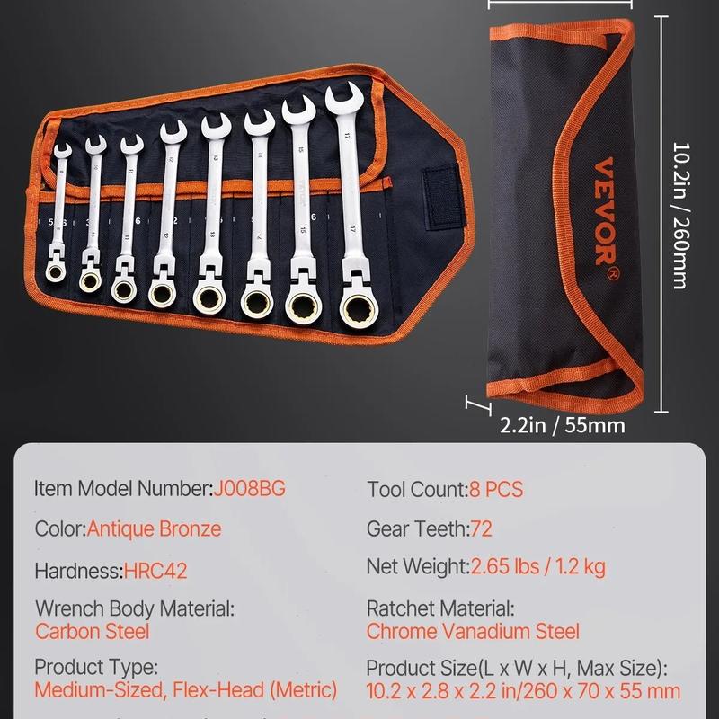 12-Piece Multifunctional Flex-Head Ratcheting Wrench
