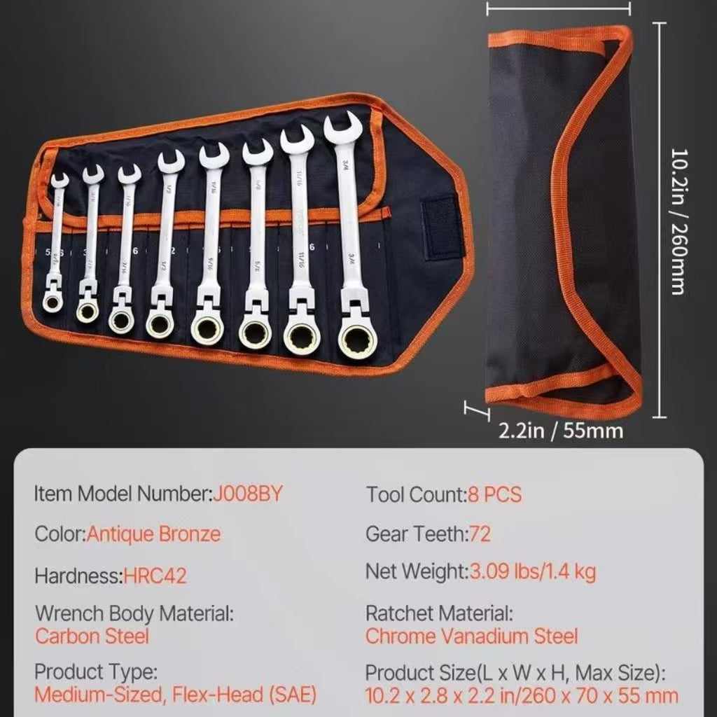 12-Piece Multifunctional Flex-Head Ratcheting Wrench