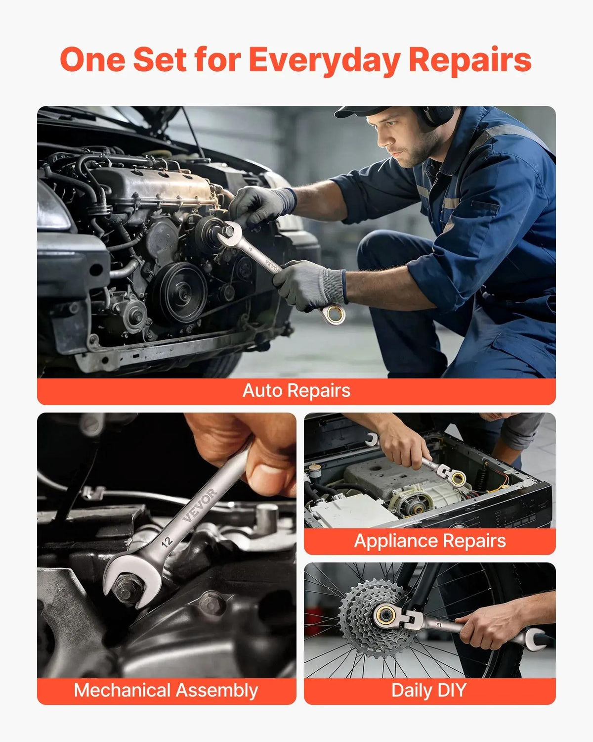 12-Piece Multifunctional Flex-Head Ratcheting Wrench