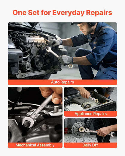 12-Piece Multifunctional Flex-Head Ratcheting Wrench