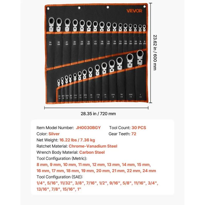 12-Piece Multifunctional Flex-Head Ratcheting Wrench