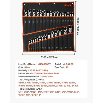 12-Piece Multifunctional Flex-Head Ratcheting Wrench
