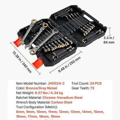 12-Piece Multifunctional Flex-Head Ratcheting Wrench