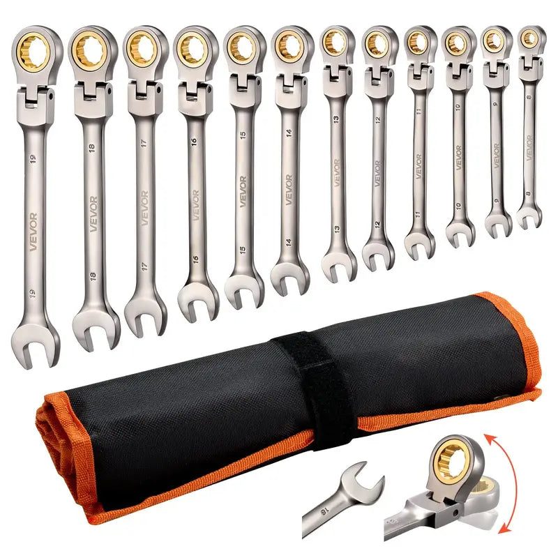 12-Piece Multifunctional Flex-Head Ratcheting Wrench