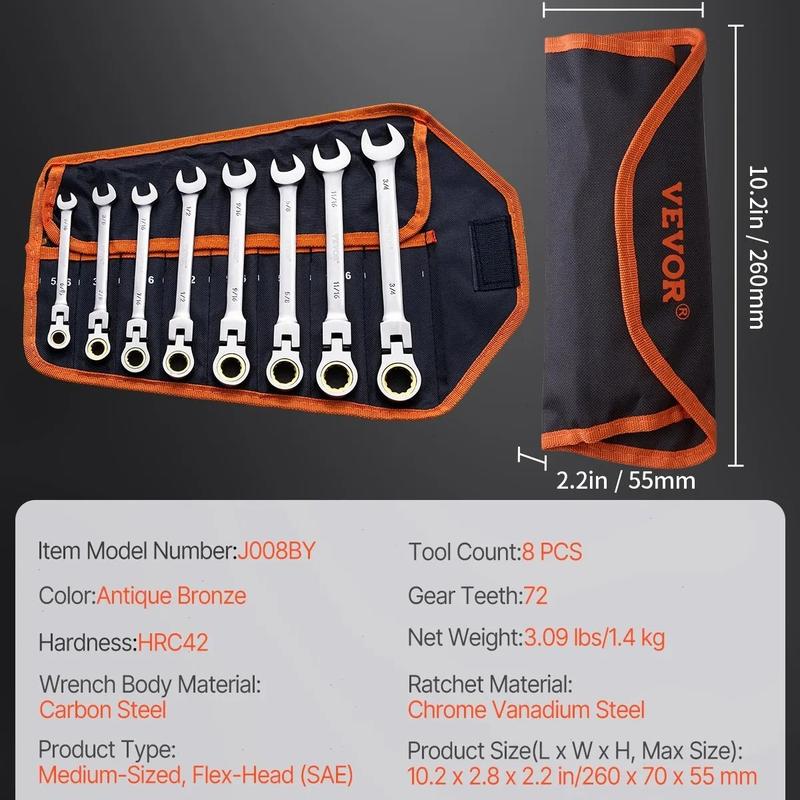 12-Piece Multifunctional Flex-Head Ratcheting Wrench