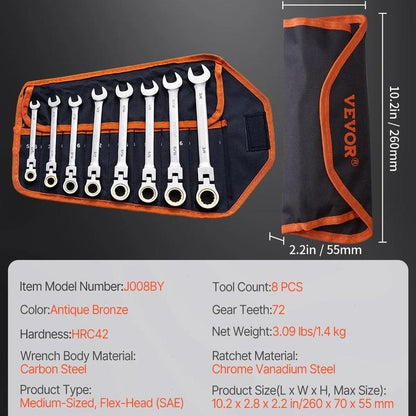 12-Piece Multifunctional Flex-Head Ratcheting Wrench