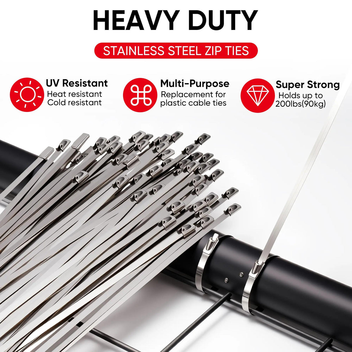Stainless Steel Cable Tie Gun Kit-100PCS 11.8 inches 304 Heavy Duty Metal Zip Ties