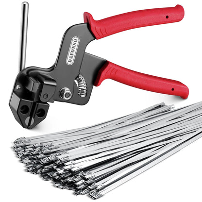 Stainless Steel Cable Tie Gun Kit-100PCS 11.8 inches 304 Heavy Duty Metal Zip Ties