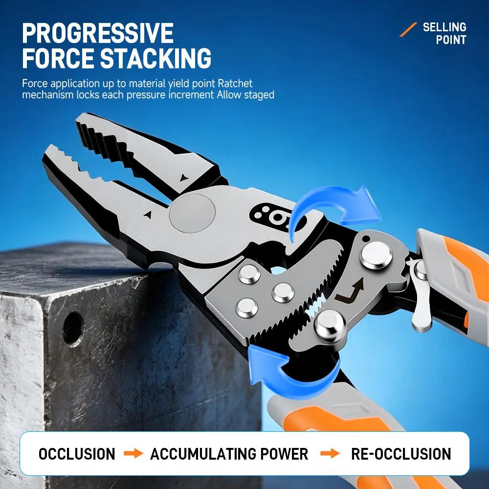 Self-Locking Ratchet Pliers, Heavy Duty Wire Cutting