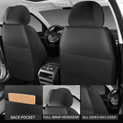 Universal Car Seat Cover Comfortable Durable Protector for All Cars 2PCS Black Leather Look