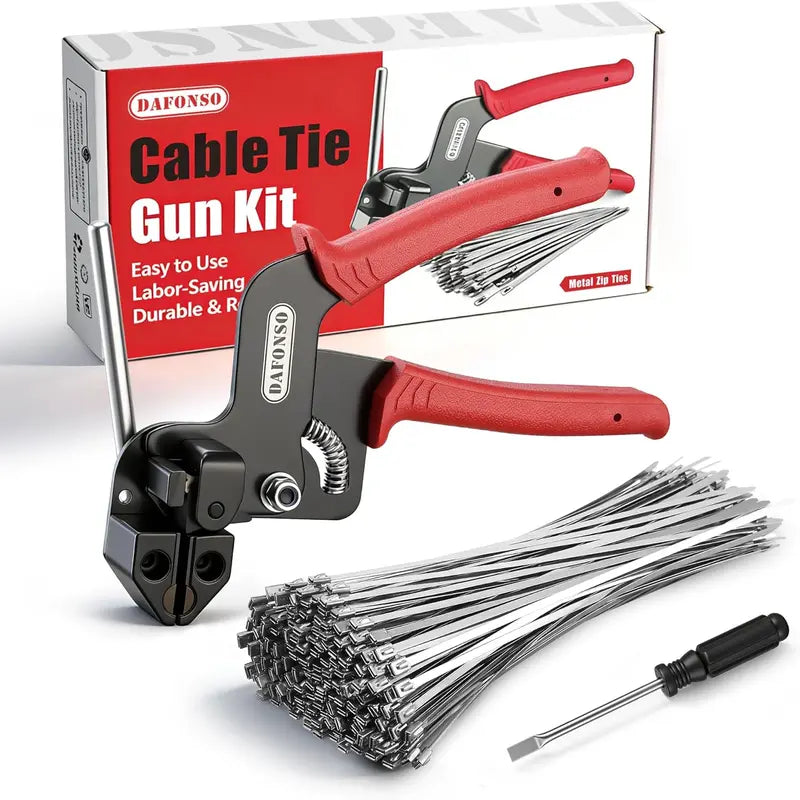 Stainless Steel Cable Tie Gun Kit-100PCS 11.8 inches 304 Heavy Duty Metal Zip Ties